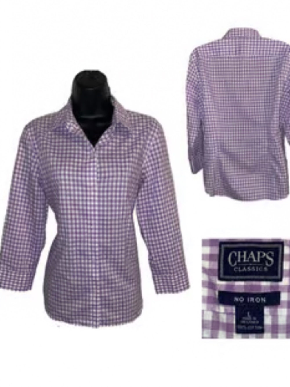 Chaps Classics Women's Purple Gingham Button-Front Shirt Size Large